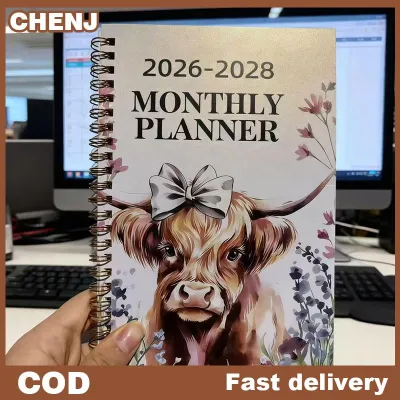 CHENJ 2026-2028 Bò cao nguyên kế hoạch hàng tháng Lịch 3 năm kế hoạch hàng tháng Hàng tuần Tạp Chí Sổ tay ràng buộc xoắn ốc 50 trang