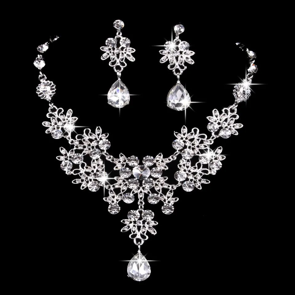 Crystal Bridal Jewelry Set - Wedding Necklace And Earrings, Classic Party Accessory For Women - View #7