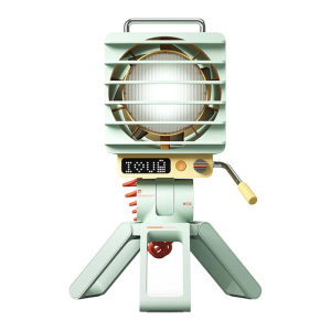 Olibear SPOTLIGHT Glow Retro Desk Fan with 11 Light Modes 0-100 Stepless Speed Portable Table Fan 5000mAh Battery Operated Personal CoolingFan with Smart LED Display & Metal Joystick for Office Home Camping