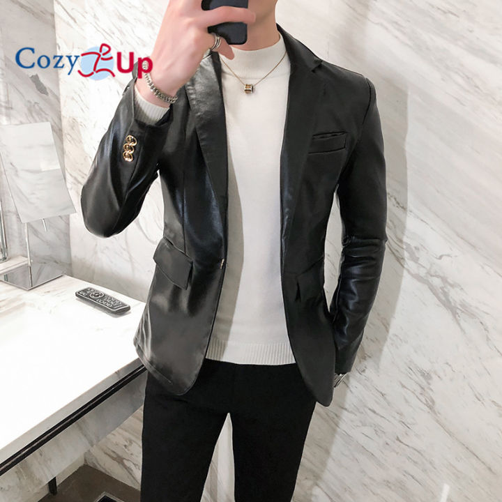 Cozy Up New Autumn Faux Leather Suit Jacket Men Korean Trendy Slim