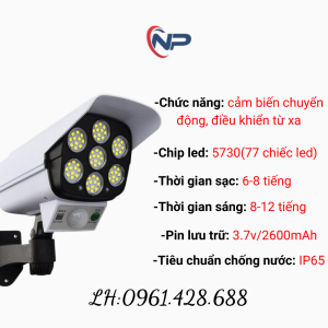 Đèn Năng Lượng Mặt Trời Đèn Led Năng Lượng Mặt Trời nhatphongsolar  Giả Cam Chống Trộm Treo Tường 77 Mắt Led Cảm Biến Chuyển Động Điều Khiển Từ Xa Chống Nước IP65 quà tặng 4 nút bịt ổ cắm