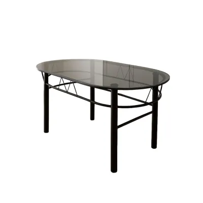 LSM Oval Glass Dining Table (Black Tempered Glass and Black Iron Frame)