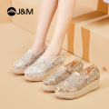 Joy&Mario Women's loafers Lace Breathable Non-Slip Wedges shoes. 