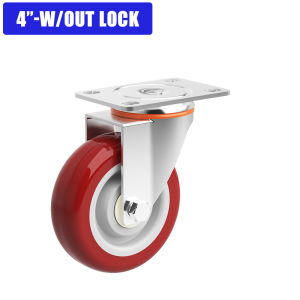 Pu Push Caster Wheel Trolley Red Caster Wheels Brake Trolley Wheel Fixed /Swivel / Brake (3/ 4/ 5-inch)