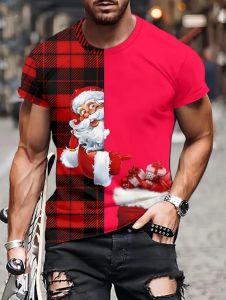 [Local Stock] HBESTY Halloween Christmas Red Casual O-Neck Outfit Men Clothing Funny Mens T-Shirts Santa Claus Christmas Oversized Short Sleeve with Snowflakes Print
