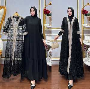 Lestari Dress Outer Ceruty Mix Brukat Gamis Wanita Model Terbaru 2024 Remaja Dress Wanita Kondangan