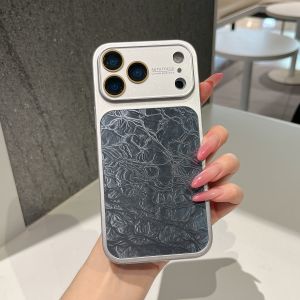 Business Ice Crack Leather Instantly Change Case For iPhone 17 16 15 14 13 Pro Max Large Window Shockproof Protector Matte Cover
