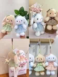 Plush Toy Cute fragrance rabbit doll plaid skirt pendant doll key chain bag hanging childrens gift Decorative Collectible for Display and Gifting Fun Accent for Home Desk or Party Use