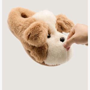 YVKEAY Dễ thương Đồ chơi trượt hình chó bằng vải nhung Đáng yêu Mềm mại Dép mùa đông Giày Ấm áp Dép hình chó con Phòng ngủ