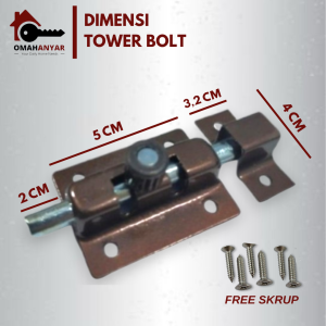 GROSIR (3/12/36 PCS) Grendel Tower Bolt Pintu / Kunci Selot Kuat + Sekrup 2"