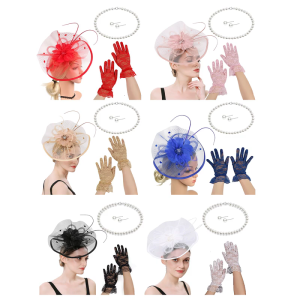 Mũ Derby thanh lịch với lông Vòng cổ hoa những chiếc Khuyên tai găng tay cho phụ nữ đua ngựa tổ chức sự kiện Cocktail Phụ kiện tóc dùng cho tiệc tùng