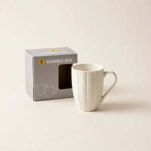Korean Style Ribbed Ceramic Mug | White Minimalist Aesthetic Coffee Cup Tea Cup with Gift Box