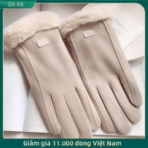 QK FA ✨ Găng tay lông cừu lót Găng tay thời trang mùa thu mùa đông dễ thương lông ấm găng tay đầy đủ ngón tay Găng tay nữ thể thao ngoài trời