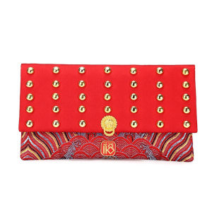 กระเป๋าสตางค์ซองผ้าแดงจีน ดีไซน์คลาสสิก งานปักอันประณีต เหมาะกับของขวัญเทศกาลฤดูใบไม้ผลิ และปีใหม่