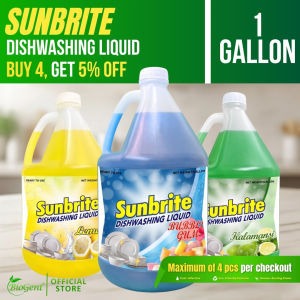Sunbrite Dishwashing Liquid Gallon w/ FREE Sponge | Powerful Grease Cutting Dishwashing Soap | Oil & Odor Remover | Kitchen Dish Cleaner | 3400mL