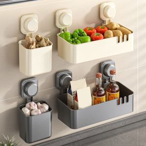 JIANZ Plastic Suction Cup Storage Box Wall Mounted Punch-Free Ginger Garlic Storage Baskets Practical Save Space Face Towel Storage Box for Home