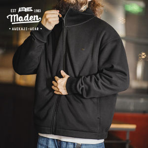 MADEN brand 2023 Autumn New Men Youth Mature Simple American Casual Sports Style Cardigan Sweater High Collar Warm Standing Collar Fleece Jacket