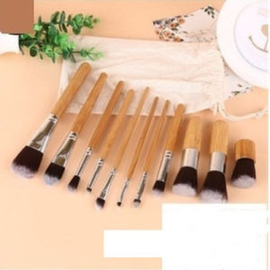 Kabuki Wooden Bamboo Makeup Brush Set Premium 11PCS / Natural Kuas Make Up Kosmetik Lengkap Murah / Alat Make Up Wanita Import -BFE030