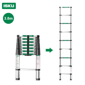 ISKU Tangga Lipat Teleskopik Double Aluminium 3.8M - 6.3M Multifungsi Tangga Portable Super Kokoh