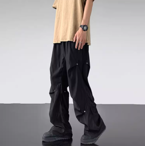 Charge pants mens autumn and winter velvet American functional design sense paratrooper pants high street loose wide leg casual pants