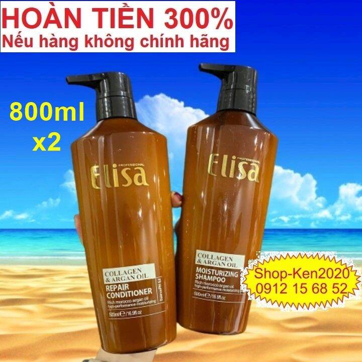 Cặp dầu gội xả dưỡng sinh Elisa Collagen & Argan Oil 800ml x2 hương nước hoa, mềm mượt, kích thích mọc tóc