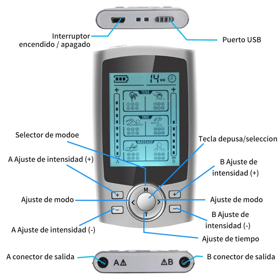 AUVON 4th Gen Rechargeable TENS Unit – 24 Modes Muscle Stimulator, Mini Black Massager For Pain Relief