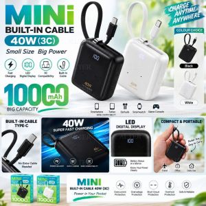 [3C] REMAX 10000mAh Mini Power Bank 40W PD Fast Charge Built-in Type-C Cable LED Display Compact Portable Travel O1PD