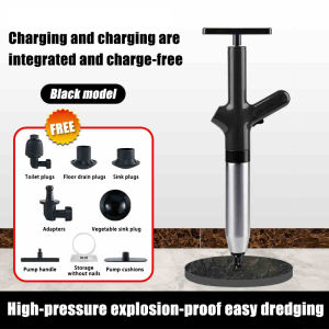 Toilet Plunger Air Drain Blaster Kit Clog Remover with 4 Replaceable Heads & Visual Barometer High Pressure Air Toilet Unclogger Plumbing Tools for Clogged Toilet Sink Sewer Pipe Dredg