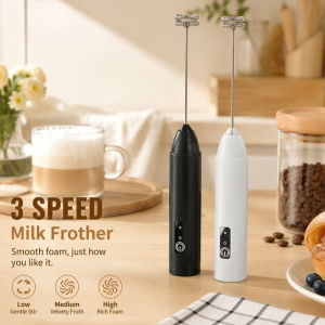 Electric Milk Frother Handheld Whisk Mixer Rechargeable Type C 3 Speed Coffee Latte Egg Foam