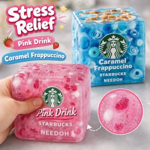 Momos life Translucent Ice Cube Squishy Fidget Toy Slow Rebound Stress Relief Desk Decor 4 Drink Themed Toy