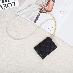Royal Bagger Ví Đựng Thẻ Thanh Lịch Cho Nữ Ví Nữ Mini Da Cừu Thật Túi Đeo Vai Đeo Cổ Dây Đeo Ngọc Trai Chần Bông