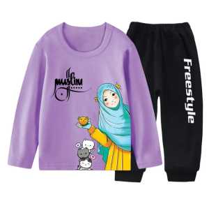 SBA set celana joger anak perempuan motif gadis hijab MUSLIM  kaos atasan oblong lengan panjang usia 1-11 thn\baby terry lembut