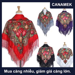 【CANAMEK】 90x90Cm Phong Cách Dân Tộc Headscarf Vuông Chiếc Khăn Cho Phụ Nữ Retro Hoa Mẫu Đơn Hoa In Tua Khăn Choàng Khăn Tay Bông Đầu Kết Thúc Tốt Đẹp