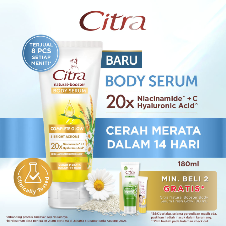 Citra Natural Booster Body Serum Complete Glow with 20X Niacinamide + Vitamin C & 20X Hyaluronic Acid 180 ML