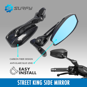 Street King Side Mirror v1 Carbon Fiber Design Blue Lens CNC Alloy Surfy Motorcycle