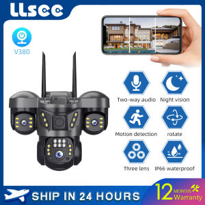 LLSEE V380 Pro 3 lens wireless WiFi camera 360 outdoor CCTV 3 screen IP66 waterproof two-way communication color night vision automatic rotation security camera 4G SIM card connection