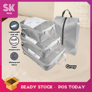 SKPLUS 4pcs Compression Packing Cubes Set Travel Nylon Waterproof Storage Bag Portable Luggage Suitcase Organizer Extensible Packing - Fulfilled by SKplus