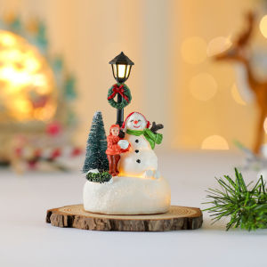 Christmas Resin Ornament With Warm Led Light Winter Street Scene Tabletop Xmas Tree Home Decor