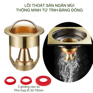 Lõi ngăn mùi thoát sàn từ tính thông minh thế hệ mới Cu32 bằng đồng kèm 3 gioăng cao su D32-75mm