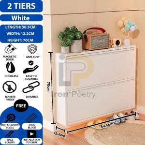 Shoe Cabinet Multi-Layer Wall Mounted Ultra Thin Shoe Cabinet For Household Use Large Capacity And Ultra Narrow Flip Bucket Entrance Cabinet Simple Steel Storage