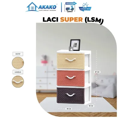 AKAKO ASLI - Lemari Laci Plastik motif Rotan 3 Susun - NEW ITEM (LSM 3)