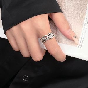 Cincin Motif Batik S925 / 925 Sterling Silver Cincin Ukiran Bunga Adjustable Untuk Pria Wanita / Cincin Ornament Korean Style Simple Elegant Gaya Retro Bahan Perak Sterling Awet Kokoh Murah Bagus / Flowers Ring Import Top Quality / Perhiasan Perak Unik Ke