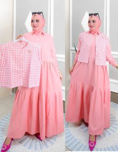 QF Gamis Rompi motif Kotak kotak 889 / gamis bahan katun adem nyaman di pakai / fashion muslimah modern