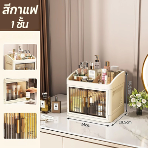 Luckyhome กล่องเก็บเครื่องสำอาง 1-3 ชั้น ผลิตจากพลาสติก PP คุณภาพสูง ดีไซน์ทันสมัย ขนาด 24*18.5*55.1cm 24*18.5*38.7cm 24*18.5*22.3cm ตู้มีฝาปิดใสป้องกันฝุ่นและกันน้ำ