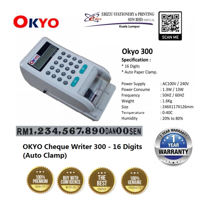 Okyo security emboss cheque writer 300 16 digits cheque printing