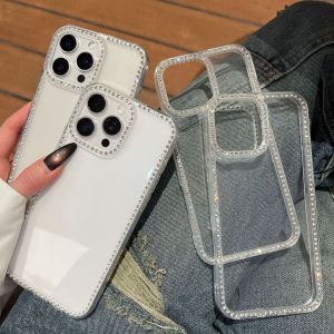 Bling Glitter Edge Diamond Transparent Case For iPhone 13 11 14 15 16 12 Pro Max Soft TPU Clear Shiny Rhinestone shockproof Back Cover