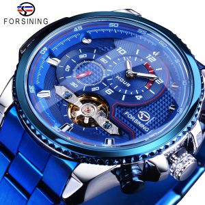 Original Forsining Black Automatic Mechanical Watch Waterproof Watch Tourbillon Stainless Steel Strap Military Mens Clock. mens gift