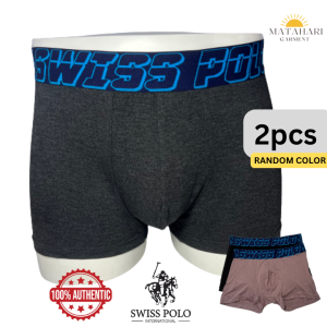 (MG)2pcs/pack Swiss Polo Men Cotton Trunk Boxer Soft Comfortable Plain Underwear Spender Lelaki Seluar Dalam Lelaki Boxer