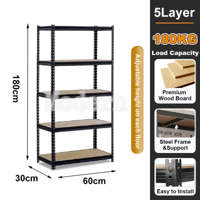 6Tier Black Boltless Rack | Serbaguna Rak Dapur | Rack Shelf Rack Kitchen | Rak Heavy Duty Rack | High Load-Bearing | Easy To Install | Adjustable