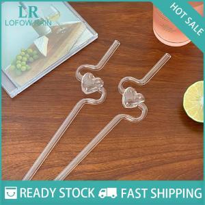 LF Wholesale✨Flash Sale ✨ หลอดแก้วใสรูปหัวใจน่ารักทนความร้อนสำหรับเด็กผู้หญิงหลอดแก้วใสสำหรับดื่มน้ำผลไม้ใช้ในบ้านใช้ซ้ำได้